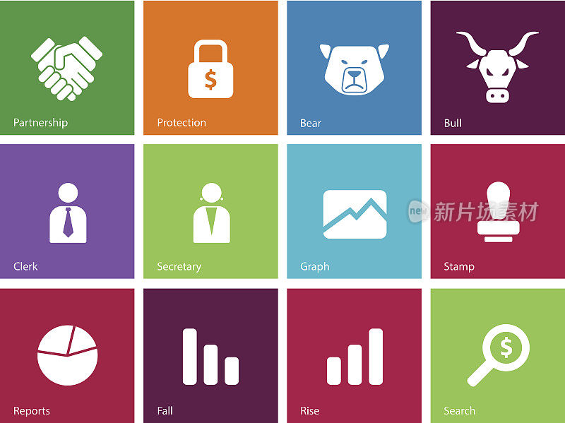 Finance icons on color background.